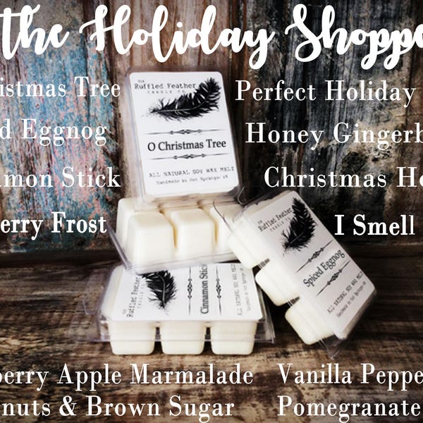 Aroma Melts, Holiday Shoppe, All-Natural Soy Wax Melts: Cinnamon Christmas Tree Chestnuts Pomegranate Cider Eggnog Gingerbread Peppermint