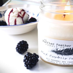 Raspberry Vanilla Soy Candle, All Natural Soy Candle, 10oz, The Ruffled Feather Candle Co.