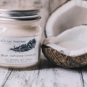 Black Mahogany Coconut Soy Candle, All Natural Soy Candle, 10oz, The Ruffled Feather Candle Co.