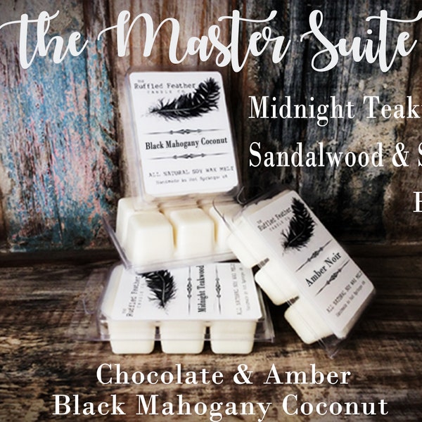 Aroma Melts, The Master Suite, All-Natural Soy Melts: Black Mahogany Coconut Amber Noir Sandalwood Suede Blush Midnight Teakwood Chocolate