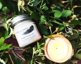 Wild Honeysuckle Soy Candle, All Natural Soy Candle, 10oz, The Ruffled Feather Candle Co.