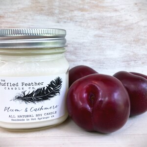 Plum & Cashmere Soy Candle, Natural Soy Candle, 10 oz, The Ruffled Feather Candle Co, Plum Soy Candle