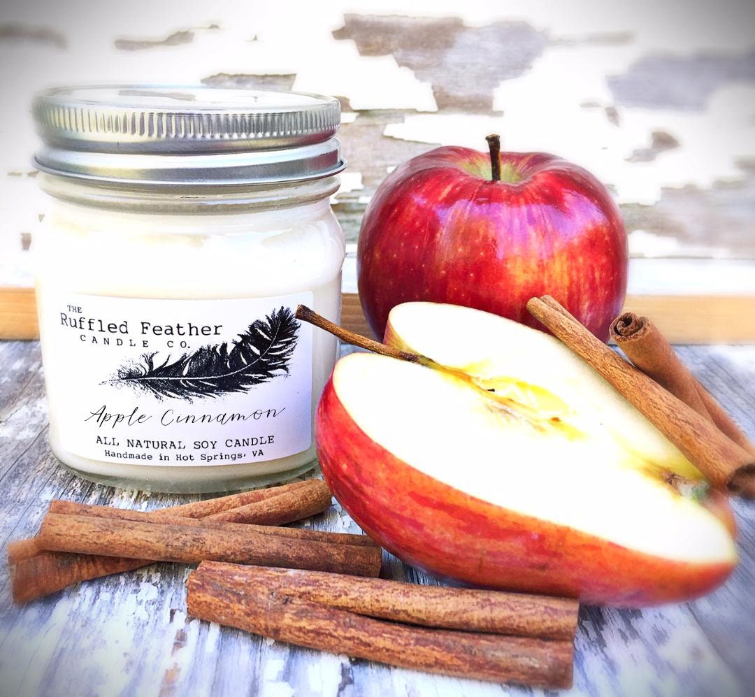 Apple Cinnamon Candle Scented Handcrafted Candle 100% Natural Soy Candle Essential  Oil Candle Eco Friendly Wick 