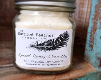 Spiced Honey & Vanilla Soy Candle, All Natural Soy Candle, 10oz, The Ruffled Feather Candle Co.