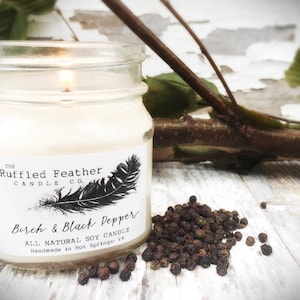 Birch & Black Pepper Soy Candle, All Natural Soy Candle, 10oz, The Ruffled Feather Candle Co.