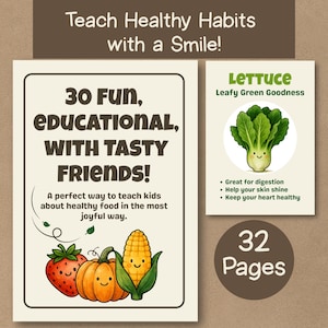 30 cartes d'apprentissage numériques imprimables pour enfants | Flashcards sur les fruits et légumes | Une éducation nutritionnelle amusante pour la maison et la classe