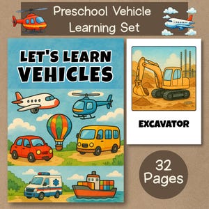Vamos aprender sobre veículos | 42 flashcards imprimíveis para crianças | Veículos terrestres, aquáticos e aéreos | Conjunto de PDFs educativos