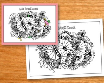 Get Well Soon, Adult Coloring pages, Zentangle Art, PDF Zentangle Coloring Page, Coloring Book, Instant download, printable coloring page