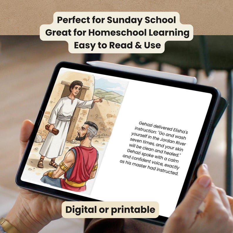 kids Bible storybook on tablet, printable Christian activity, Sunday school and homeschool learning resource, digital download