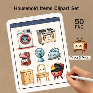 Household Items Clipart, 50 PNG Files, Cozy Home Objects Illustration Set