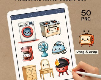 Household Items Clipart, 50 PNG Files, Cozy Home Objects Illustration Set