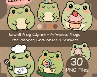 Pegatinas digitales Kawaii Frog – 30 PNG Clipart para GoodNotes & Planner / Descarga instantánea