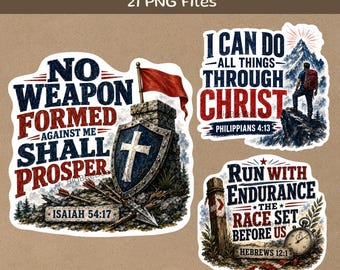 Men’s Christian Bible Verses, 21 PNG Files, Masculine Faith Designs
