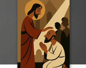 Jesus Healing Printable Wall Art, Modern Christian Illustration, Faith Home Decor