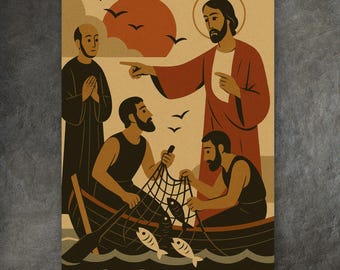 Jesus Calling the Disciples Wall Art, Modern Christian Illustration Printable