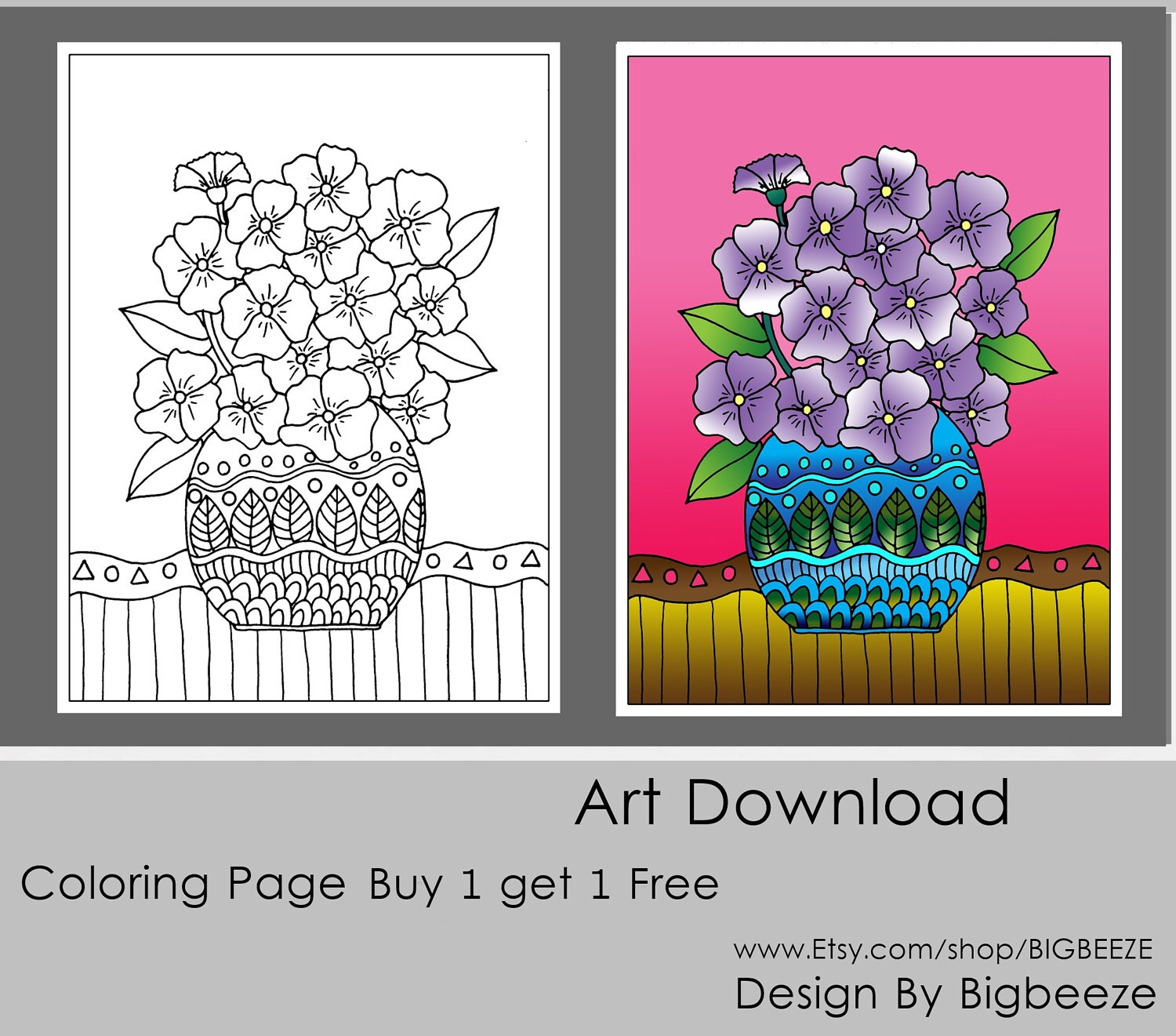 Download Flower Jar Adult Coloring Pages Pdf Coloring Page Coloring Etsy