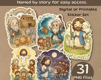 31 Bible Story Stickers Set | Chibi Bible Characters | Scripture Printable Art
