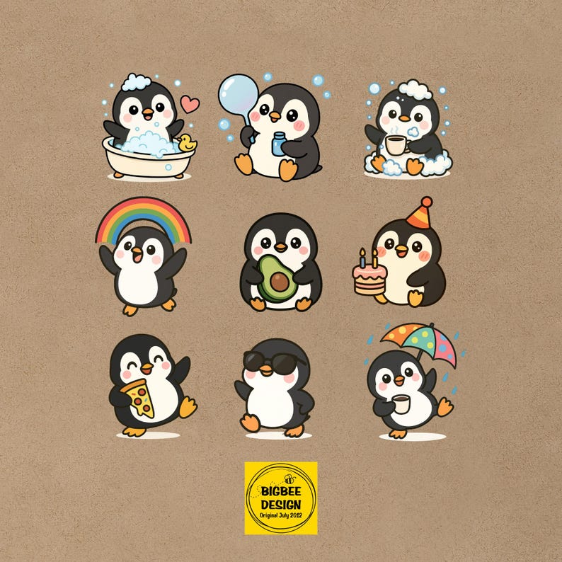Kawaii Penguin Clipart – 31 Chubby Chibi Pngs for Stickers, Cards, Kids ...