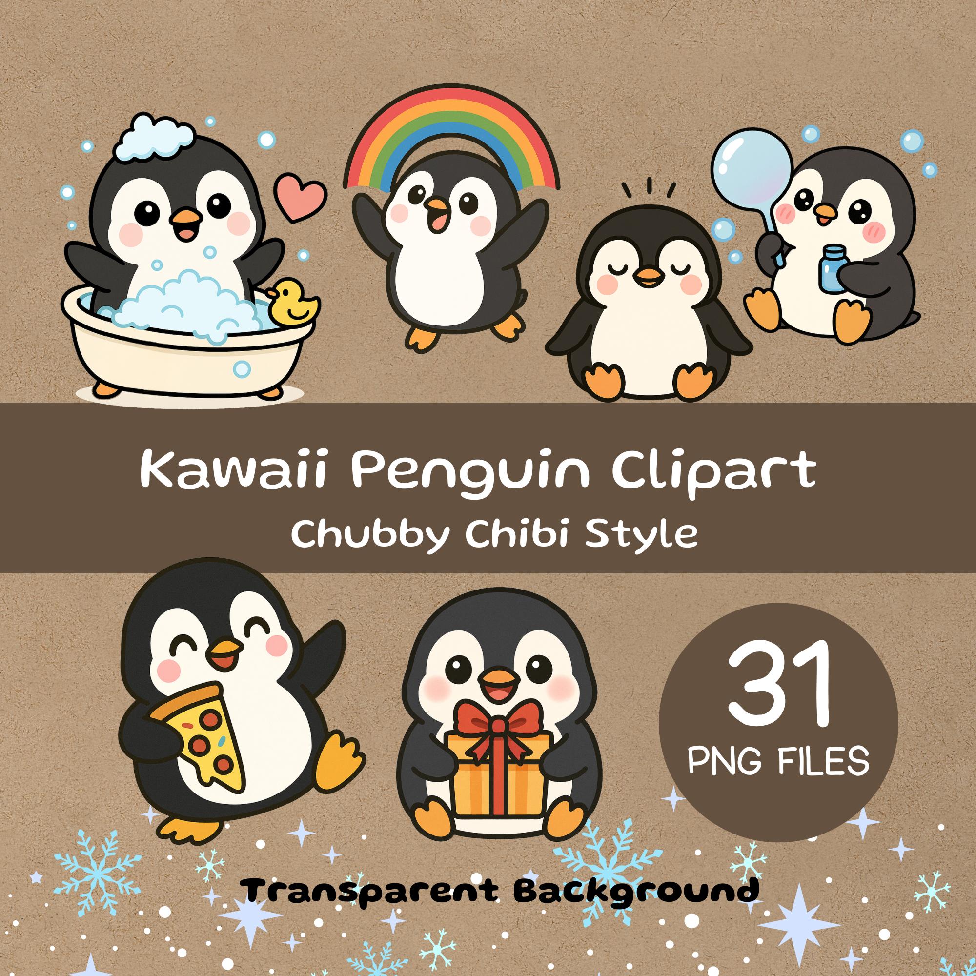 Kawaii Penguin Clipart – 31 Chubby Chibi Pngs for Stickers, Cards