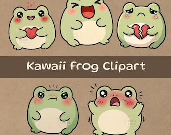 Kawaii Frog Clipart, 18 PNG Files, Planner Stickers, GoodNotes, Frog Emoji Pack