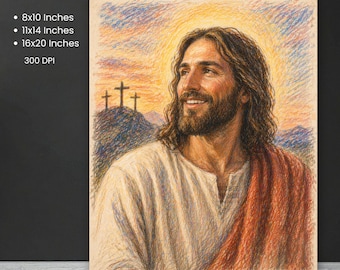 Jesus Portrait Wall Art, Colored Pencil Christian Printable