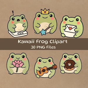 Imágenes prediseñadas de ranas kawaii, 30 archivos PNG, ilustraciones de la vida cotidiana de las ranas