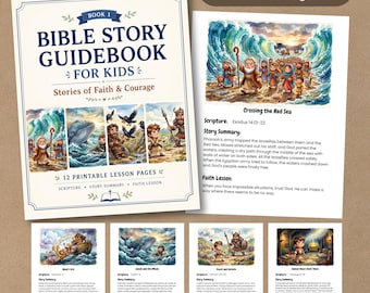 Bible Story Guidebook for Kids, 12 Printable Lesson Pages, PDF and JPEG