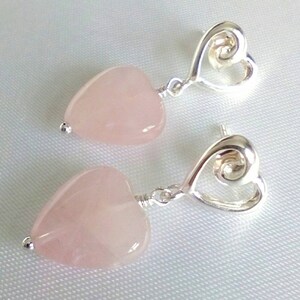 Rose Quartz Earrings, Rose Quartz Earrings Silver, Rose Quartz Dangle Earrings, Feminine Jewelry, Pink Heart Jewelry, Special Friend Gift image 3