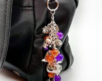 Halloween Bag Charm, Halloween Key Chain, Crystal Handbag Charm, Halloween Gifts For Friends, Beaded Bag Charm, Goth Keychain, October Gifts