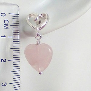 Rose Quartz Earrings, Rose Quartz Earrings Silver, Rose Quartz Dangle Earrings, Feminine Jewelry, Pink Heart Jewelry, Special Friend Gift image 7