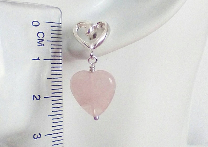 Rose Quartz Earrings, Rose Quartz Earrings Silver, Rose Quartz Dangle Earrings, Feminine Jewelry, Pink Heart Jewelry, Special Friend Gift image 7