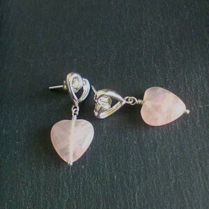 Rose Quartz Earrings, Rose Quartz Earrings Silver, Rose Quartz Dangle Earrings, Feminine Jewelry, Pink Heart Jewelry, Special Friend Gift image 5