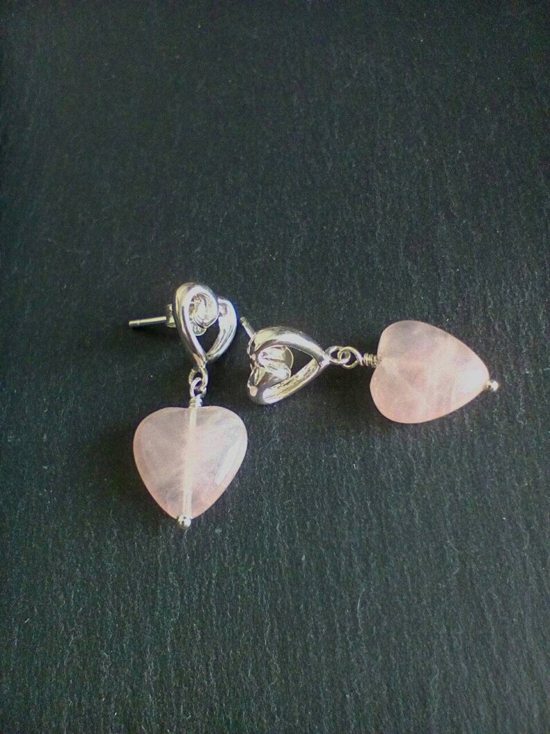 Rose Quartz Earrings, Rose Quartz Earrings Silver, Rose Quartz Dangle Earrings, Feminine Jewelry, Pink Heart Jewelry, Special Friend Gift image 5