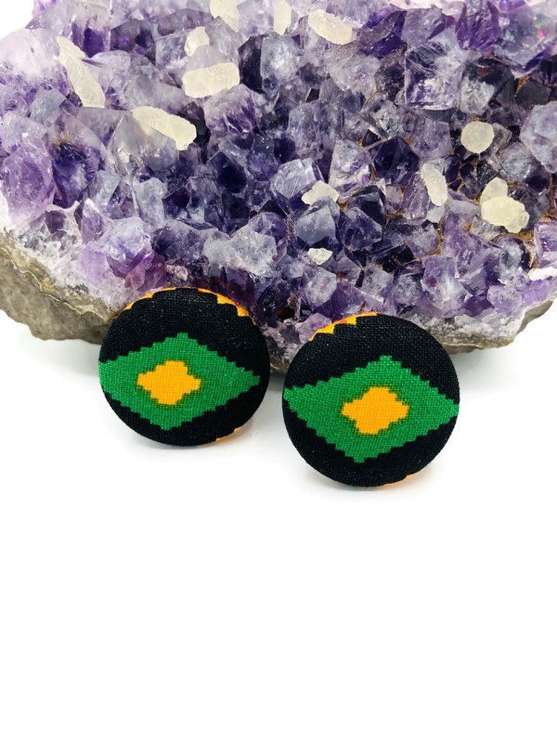 fabric earrings Fabric button earrings African fabric earrings button earrings African print earrings stud earrings