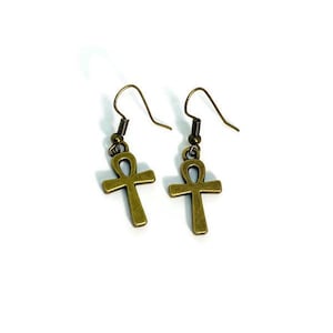 Antique Bronze Ankh Dangle Earrings