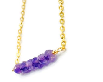 Dainty Crystal Bar Necklace: 16k Gold Plated Beaded Jewelry