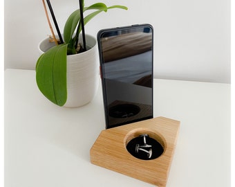 Hand Crafted Solid Oak Wooden Phone Holder - Gift - Present - catchall tray - iphone  - christmas - stocking filler - ipad - Father’s Day