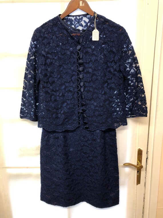 navy blue lace dress with jacket