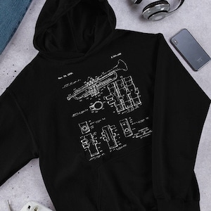 Trumpet Patent Hoodie | Trumpet Invention | Trumpet Graphics | Trumpet Hoodie | Trumpet Player Hoodie | Trumpet Hoodie | Gift Trumpet Player