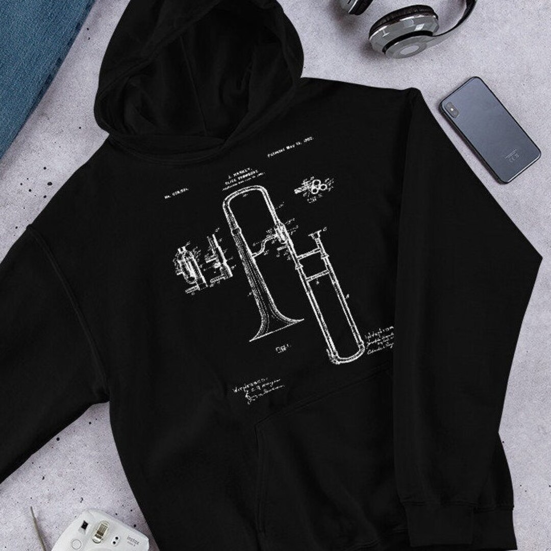 Trombone Patent Hoodie Trombone Invention Trombone Graphics Trombone