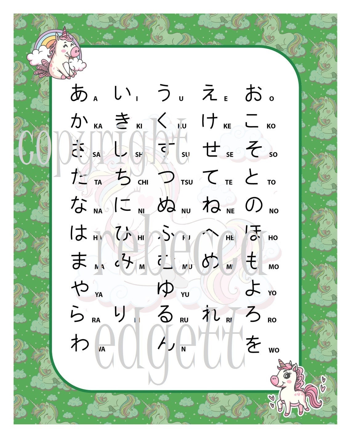 Kawaii Unicorn Hiragana And Katakana Charts Learn Japanese Etsy