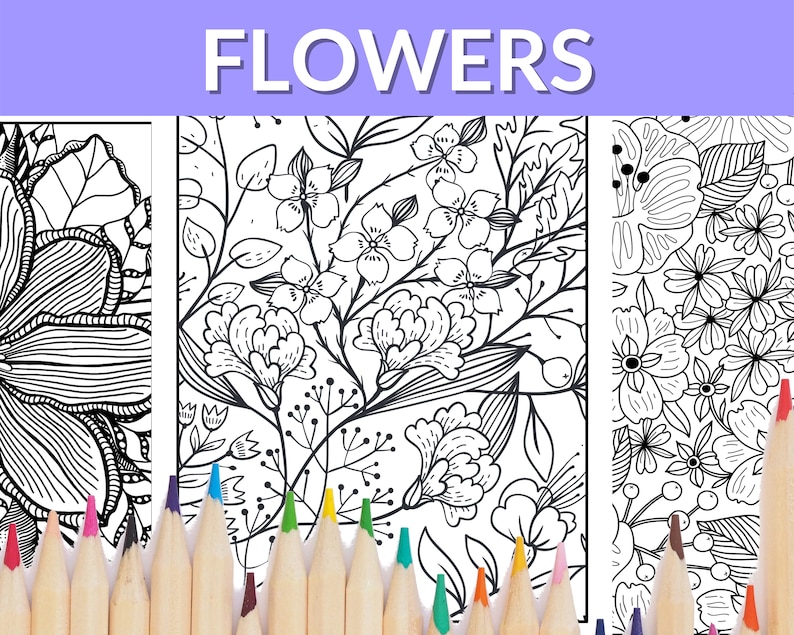 Beautiful Flower Themed Coloring Pages, 11 Printable Coloring Sheets - Etsy