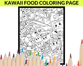 Kawaii Food Doodle Coloring Page, Printable Coloring Sheet