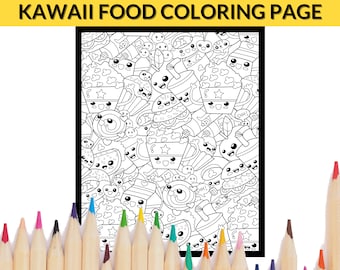 Kawaii Food Doodle Coloring Page, Printable Coloring Sheet