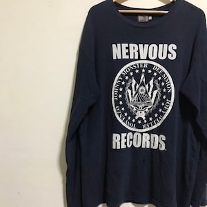 Vintage Neevous discos camiseta estafa ramones manga larga hiphop raptee tupac