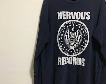 Vintage Neevous records t shirt rip off ramones long sleeve hiphop raptee tupac