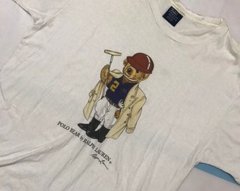 Vintage 90s Polo Bear By Ralph Lauren T Shirt Stadium Snowbeach Hitech 1992 1993 P Wing Size XL