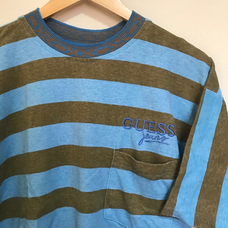 Vintage Guess Jeans Striped Pocket T Shirt - Etsy