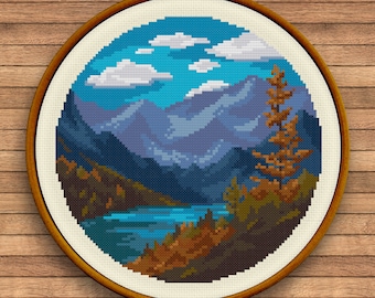 Nature: Mountain Lake #025 - Sunny Cloud Studio - modern counted cross stitch pattern - instant download PDF
