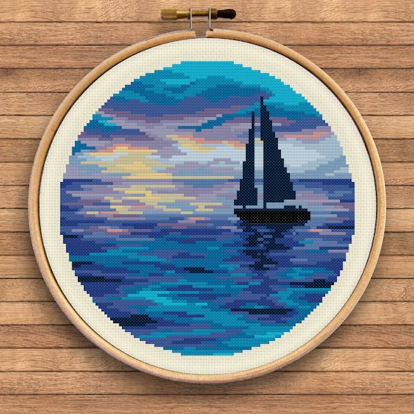 Nature: Sailing Boat #026 - Sunny Cloud Studio - modern counted cross stitch pattern - instant download PDF